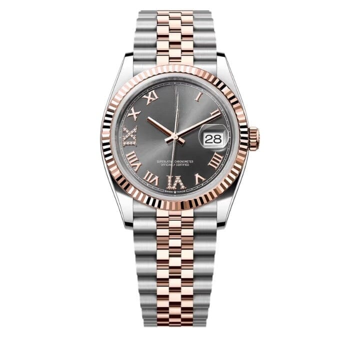 Datejust 126231 - Dunkel Rhodium Zifferblatt, Geriffelte Lünette, 36mm Vahler 