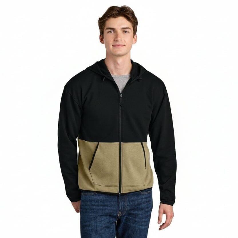 Double-Knit Kapuzenjacke Mit Reißverschluss Vahler Khaki Stone/ Schwarz S 