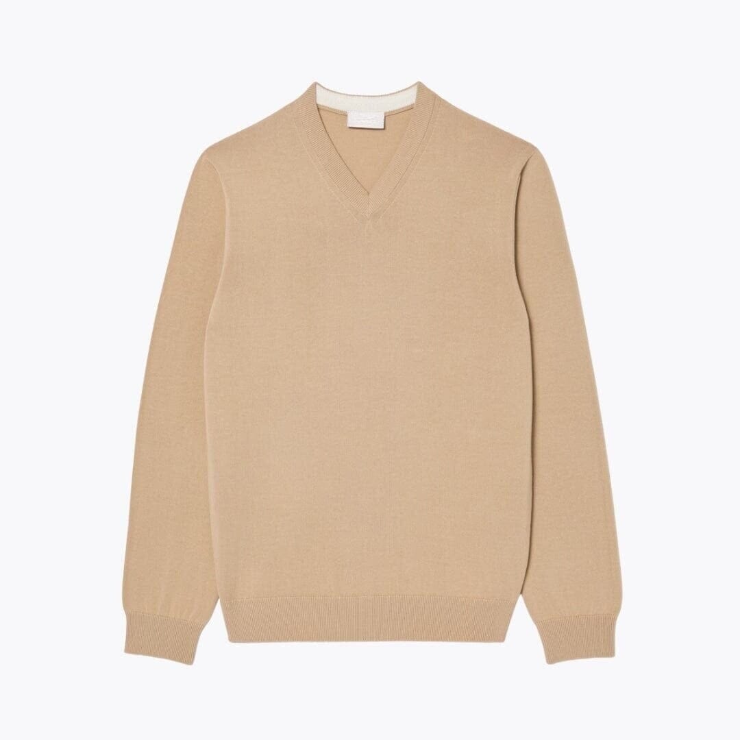 Einfarbiger Baumwoll-Pullover Mit V-Ausschnitt Vahler Beige S 