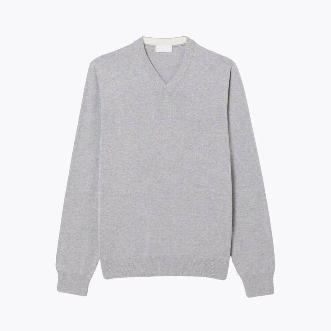 Einfarbiger Baumwoll-Pullover Mit V-Ausschnitt Vahler Grau S 