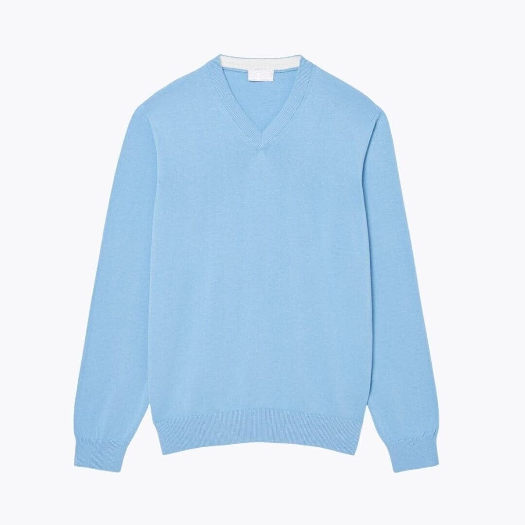 Einfarbiger Baumwoll-Pullover Mit V-Ausschnitt Vahler Hellblau S 