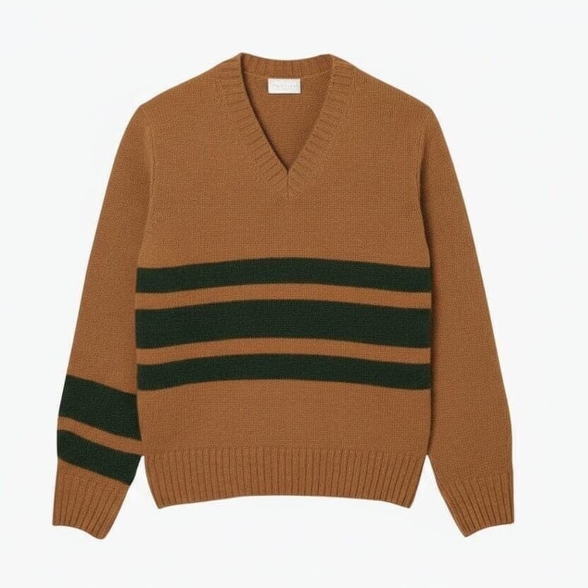Gestreifter Woll-Pullover Mit V-Ausschnitt Vahler Braun / Grün S 