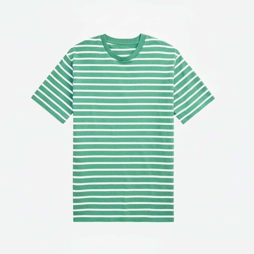 Gestreiftes Jersey Rundhals T-SHIRT Vahler Grün/Weiß S 