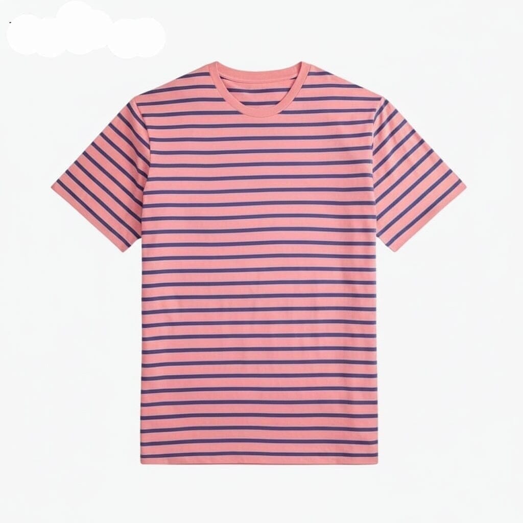 Gestreiftes Jersey Rundhals T-SHIRT Vahler Rosa/Königsblau S 