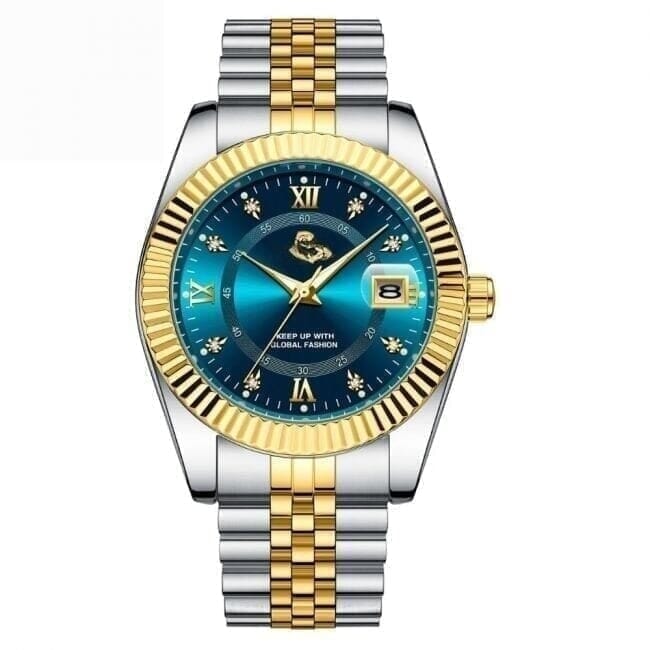 Goldenstar 40mm Herrenarmbanduhr - Wasserdicht - Edelstahl Vahler Blau 