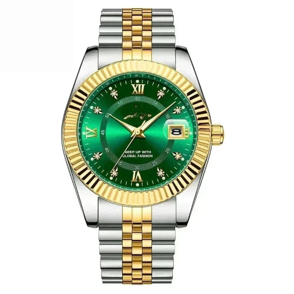 Goldenstar 40mm Herrenarmbanduhr - Wasserdicht - Edelstahl Vahler Grün 