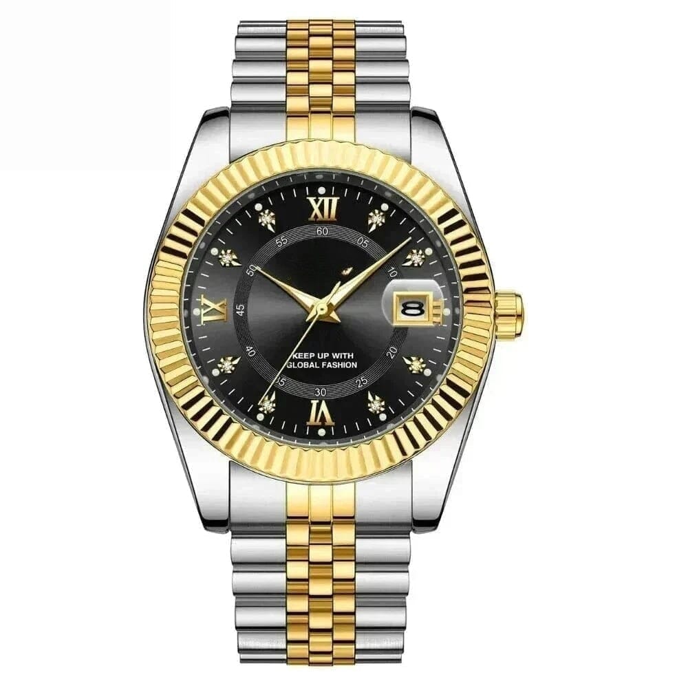 Goldenstar 40mm Herrenarmbanduhr - Wasserdicht - Edelstahl Vahler Schwarz 