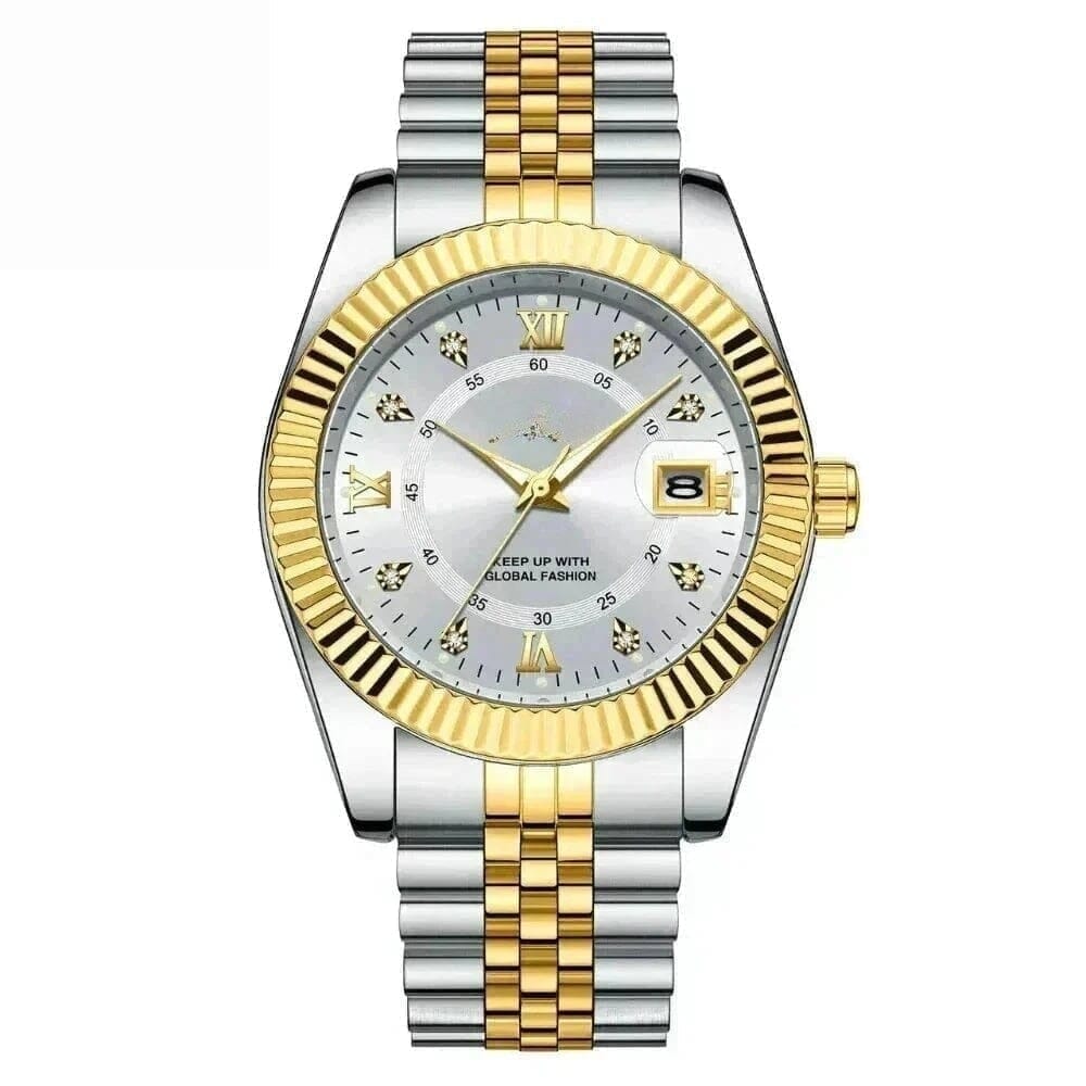 Goldenstar 40mm Herrenarmbanduhr - Wasserdicht - Edelstahl Vahler Weiß 