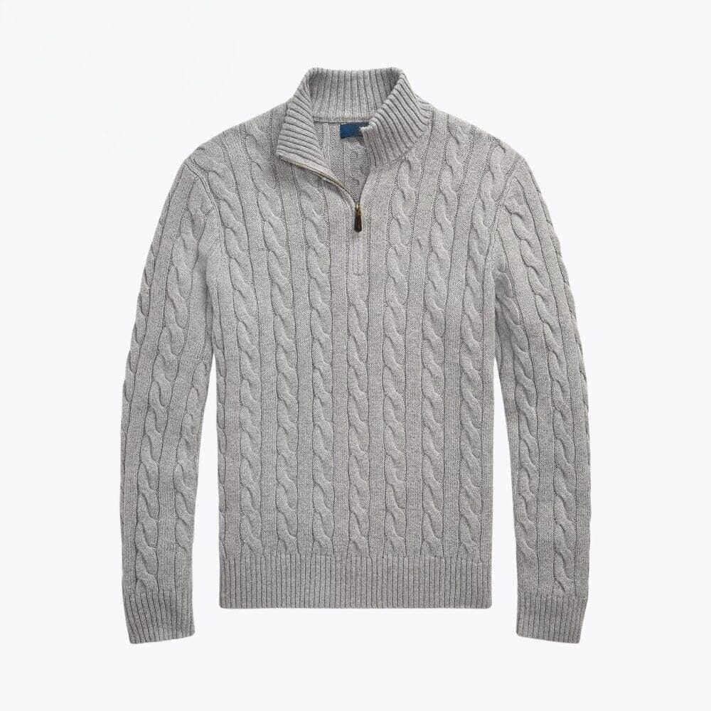 Grobstrick Baumwoll-Pullover Mit Zopfmuster Und Viertel-Reißverschluss Vahler Grau S 