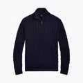 Grobstrick Baumwoll-Pullover Mit Zopfmuster Und Viertel-Reißverschluss Vahler Marineblau S 