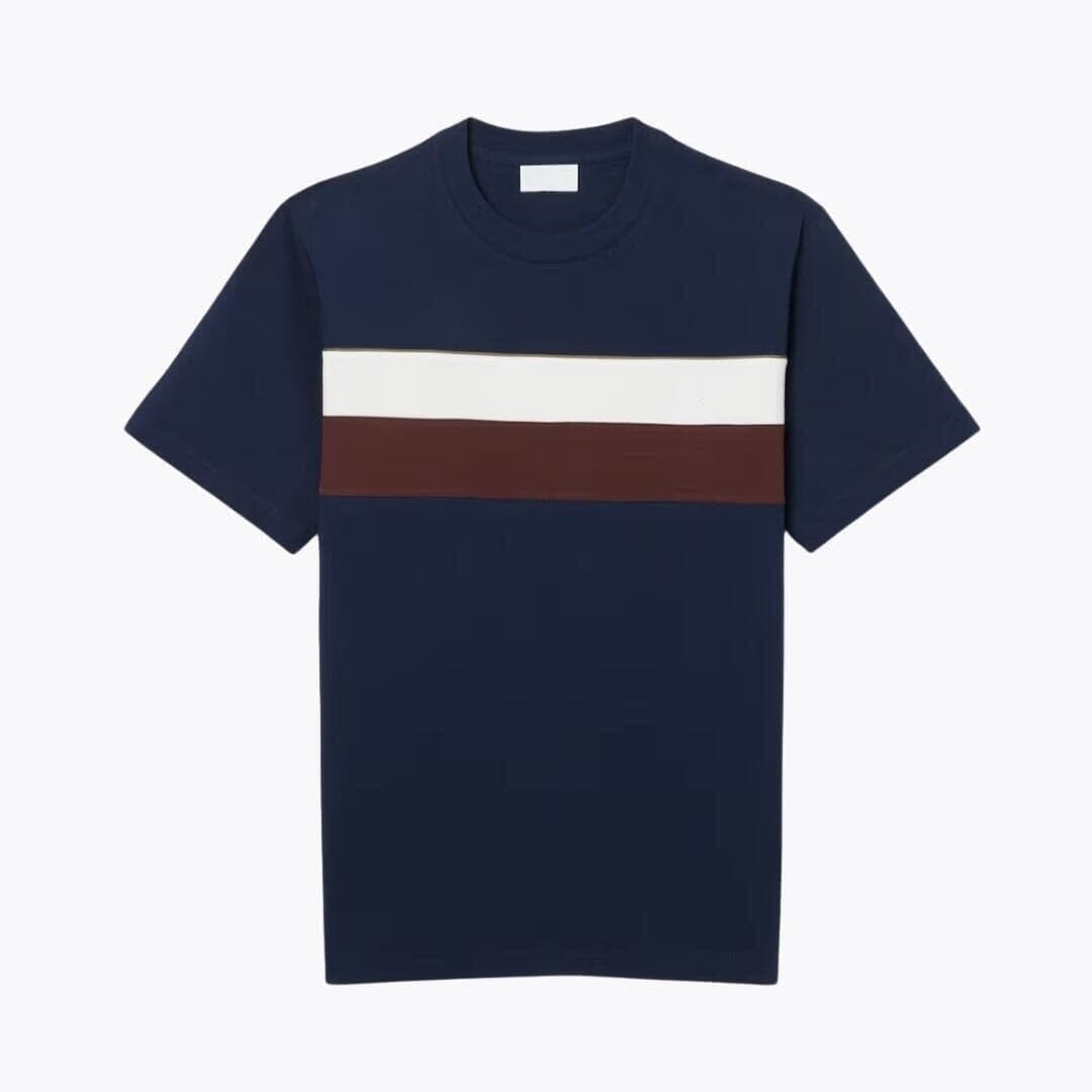 Jersey Colour-Block T-SHIRT Vahler Marineblau / Weiß / Braun S 