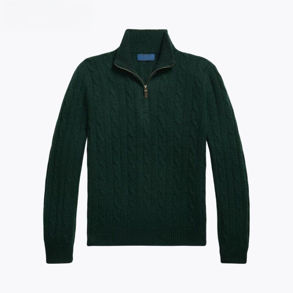 Kaschmir-Pullover Mit Zopfmuster Und Reißverschluss Vahler Grün S 