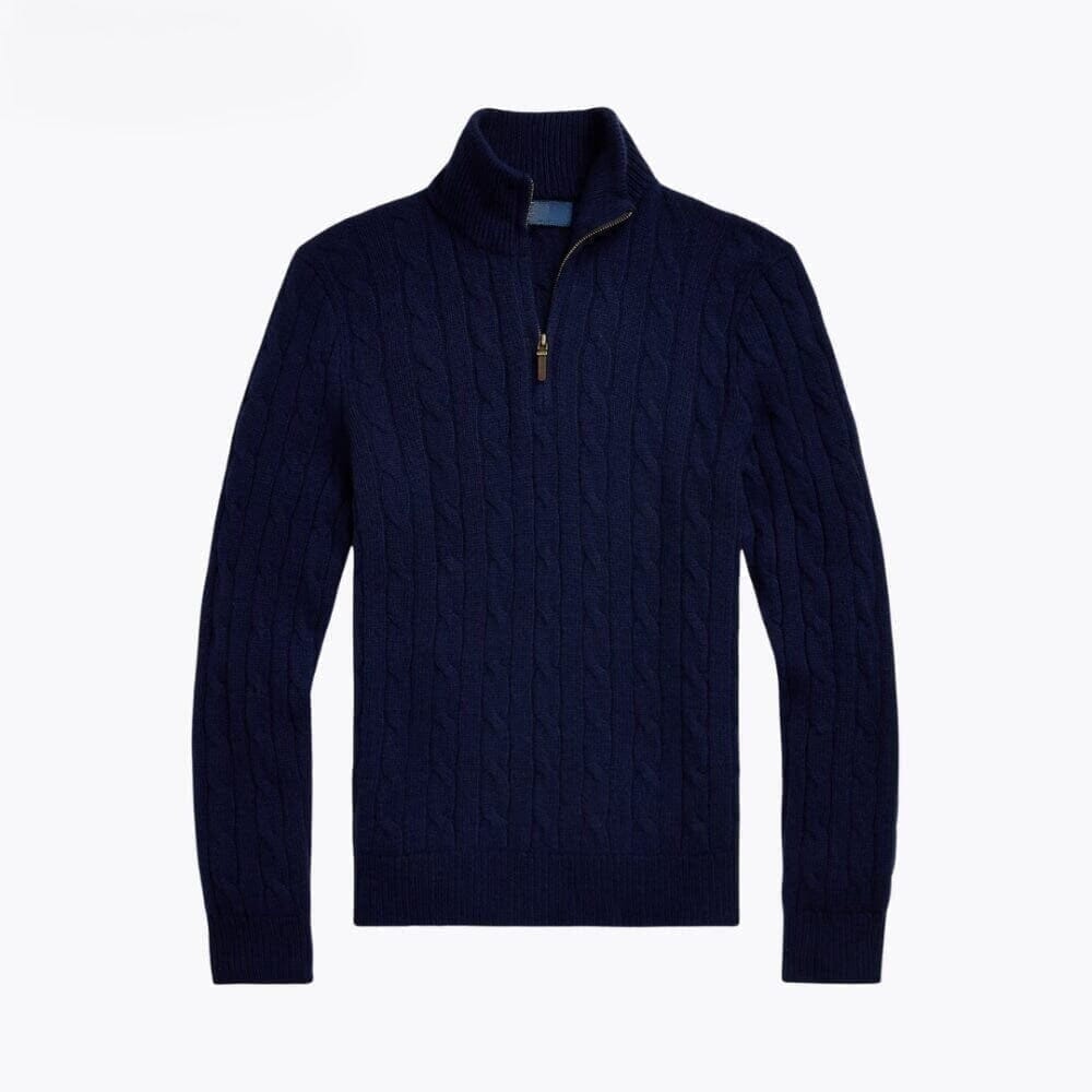 Kaschmir-Pullover Mit Zopfmuster Und Reißverschluss Vahler Marineblau S 