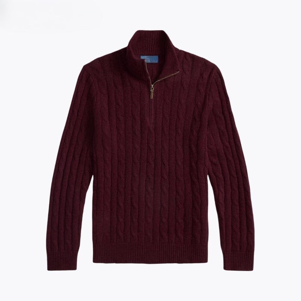 Kaschmir-Pullover Mit Zopfmuster Und Reißverschluss Vahler Weinrot S 