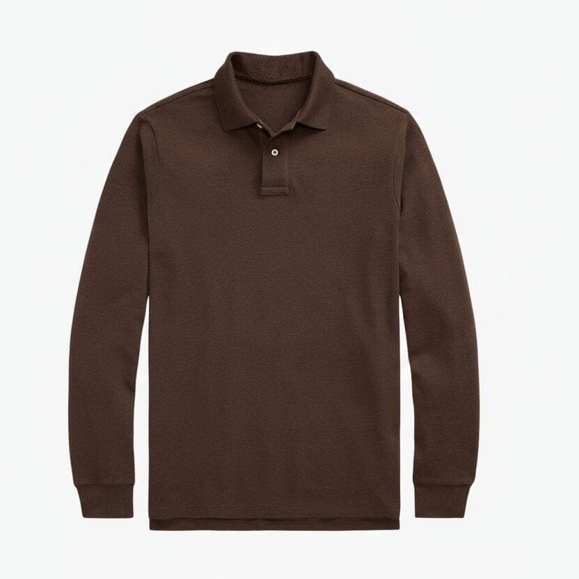 Langarm-Poloshirt Aus Mesh-Baumwolle Vahler Muskatnuss Braun Meliert S 