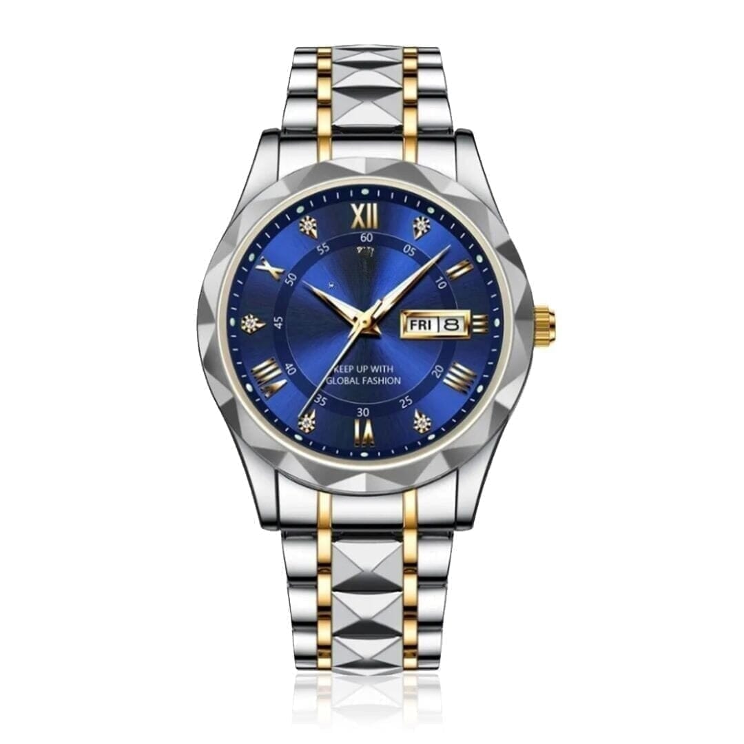 Luminous Steel 40mm Herrenarmbanduhr - Wasserdicht | Edelstahl Vahler Blau 