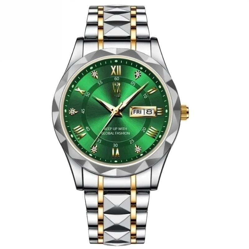 Luminous Steel 40mm Herrenarmbanduhr - Wasserdicht | Edelstahl Vahler Grün 