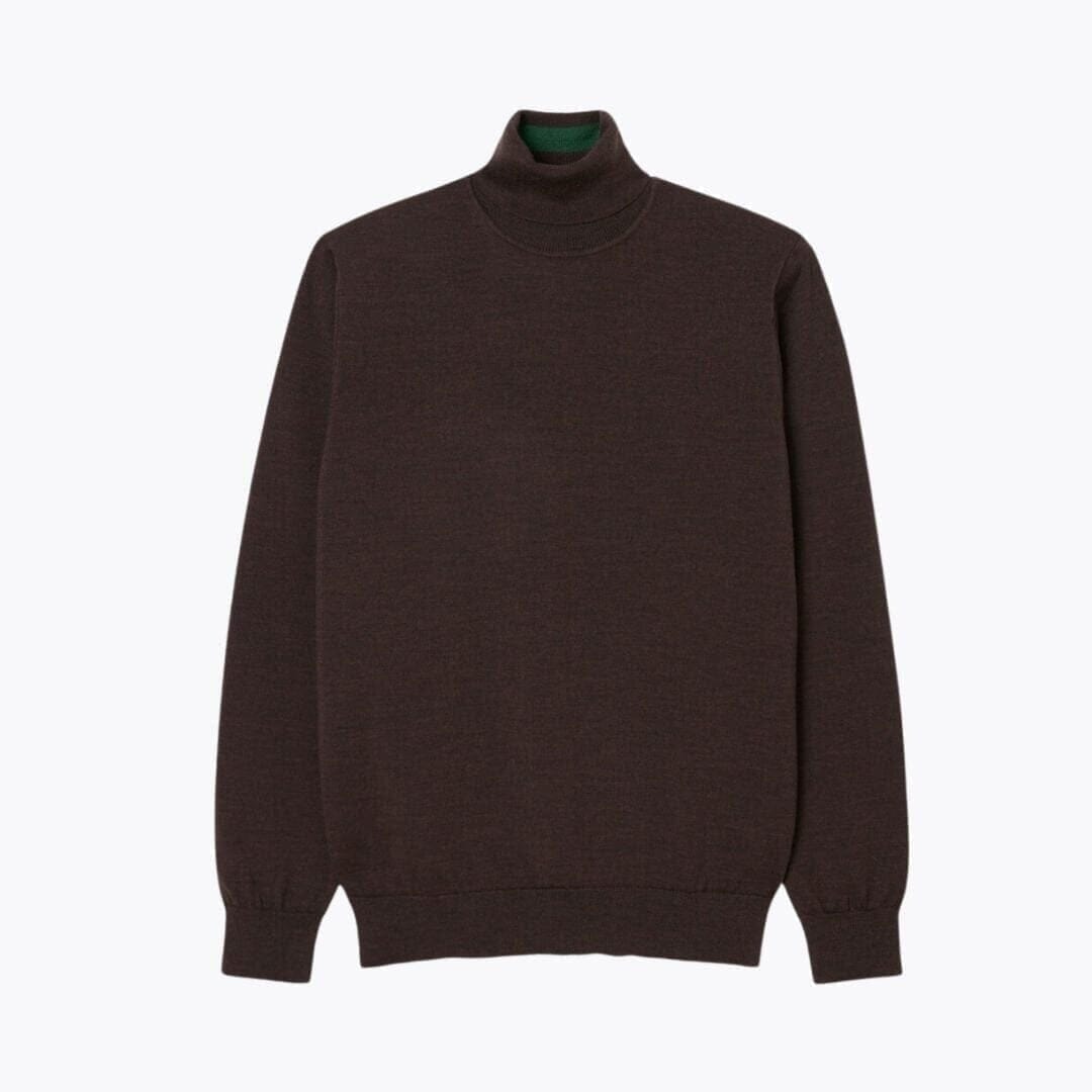 Merino Wolle Rollkragen Pullover Vahler Braun S 