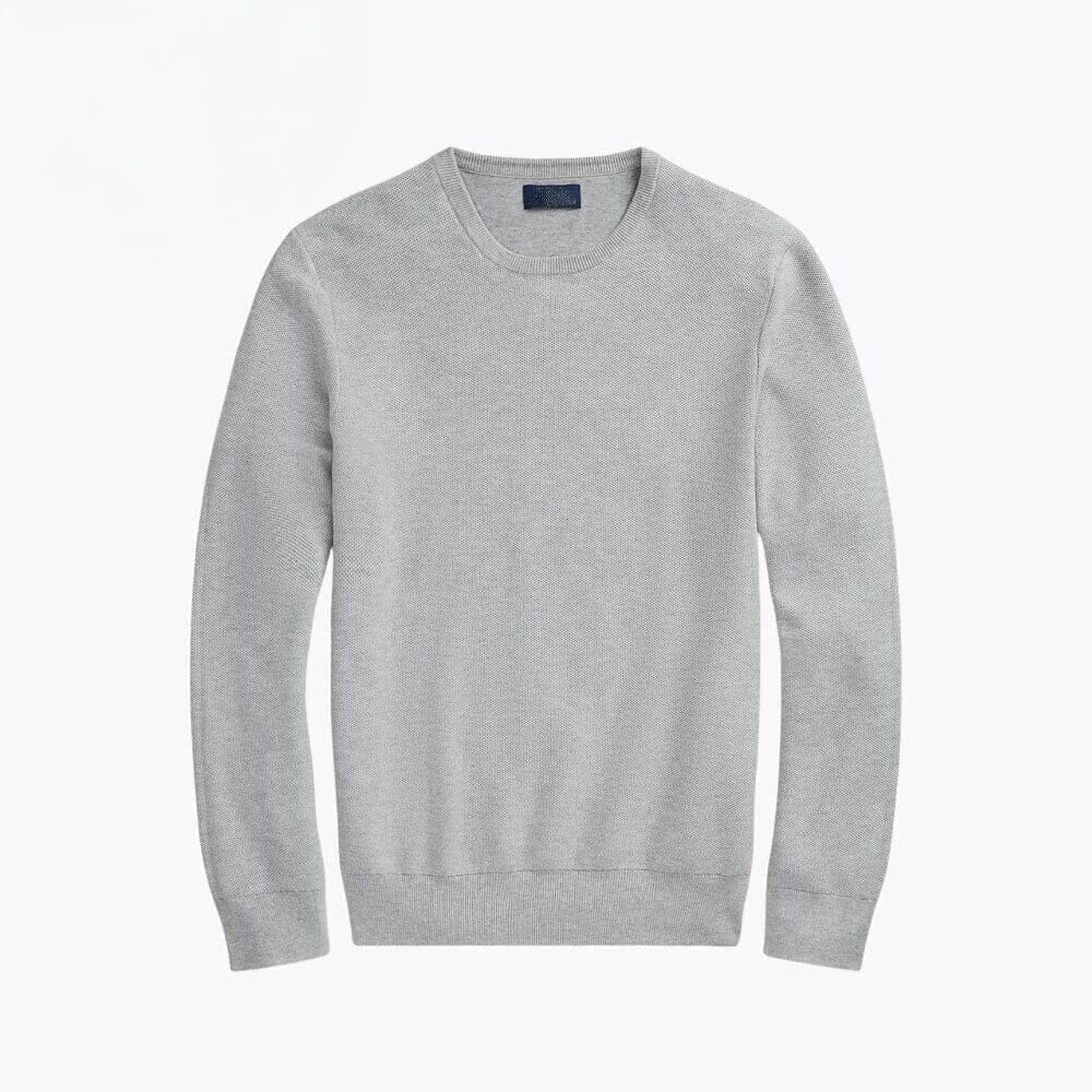 Mesh-Strick Baumwoll-Pullover Mit Rundhalsausschnitt Vahler Grau S 
