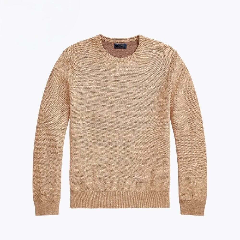 Mesh-Strick Baumwoll-Pullover Mit Rundhalsausschnitt Vahler Kamel S 