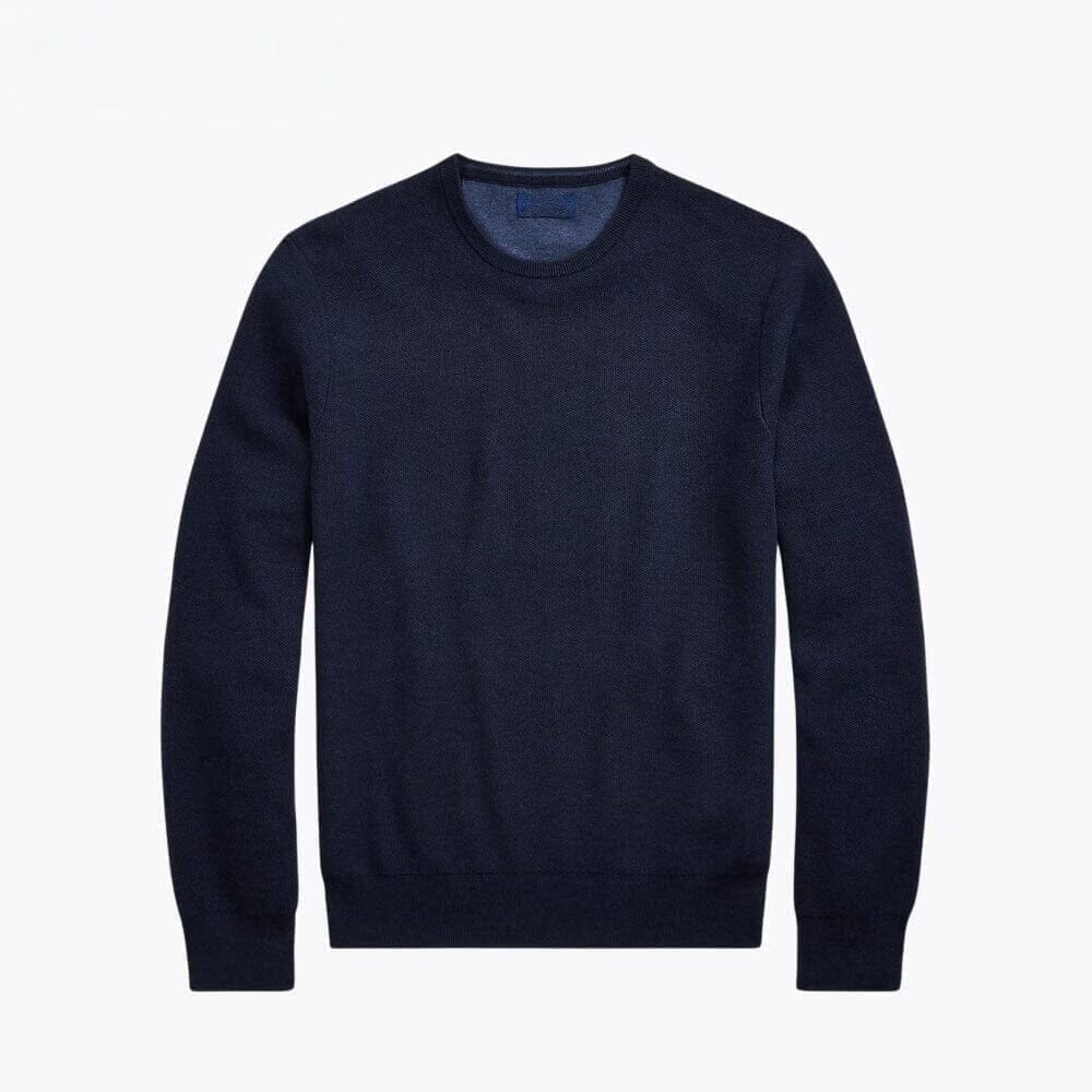 Mesh-Strick Baumwoll-Pullover Mit Rundhalsausschnitt Vahler Marineblau S 