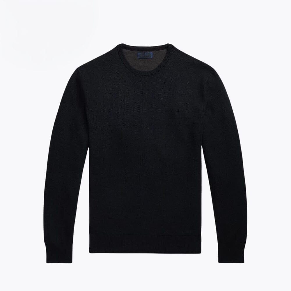 Mesh-Strick Baumwoll-Pullover Mit Rundhalsausschnitt Vahler Schwarz S 