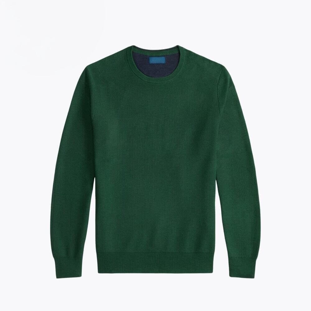 Mesh-Strick Baumwoll-Pullover Mit Rundhalsausschnitt Vahler Vintage Grün S 