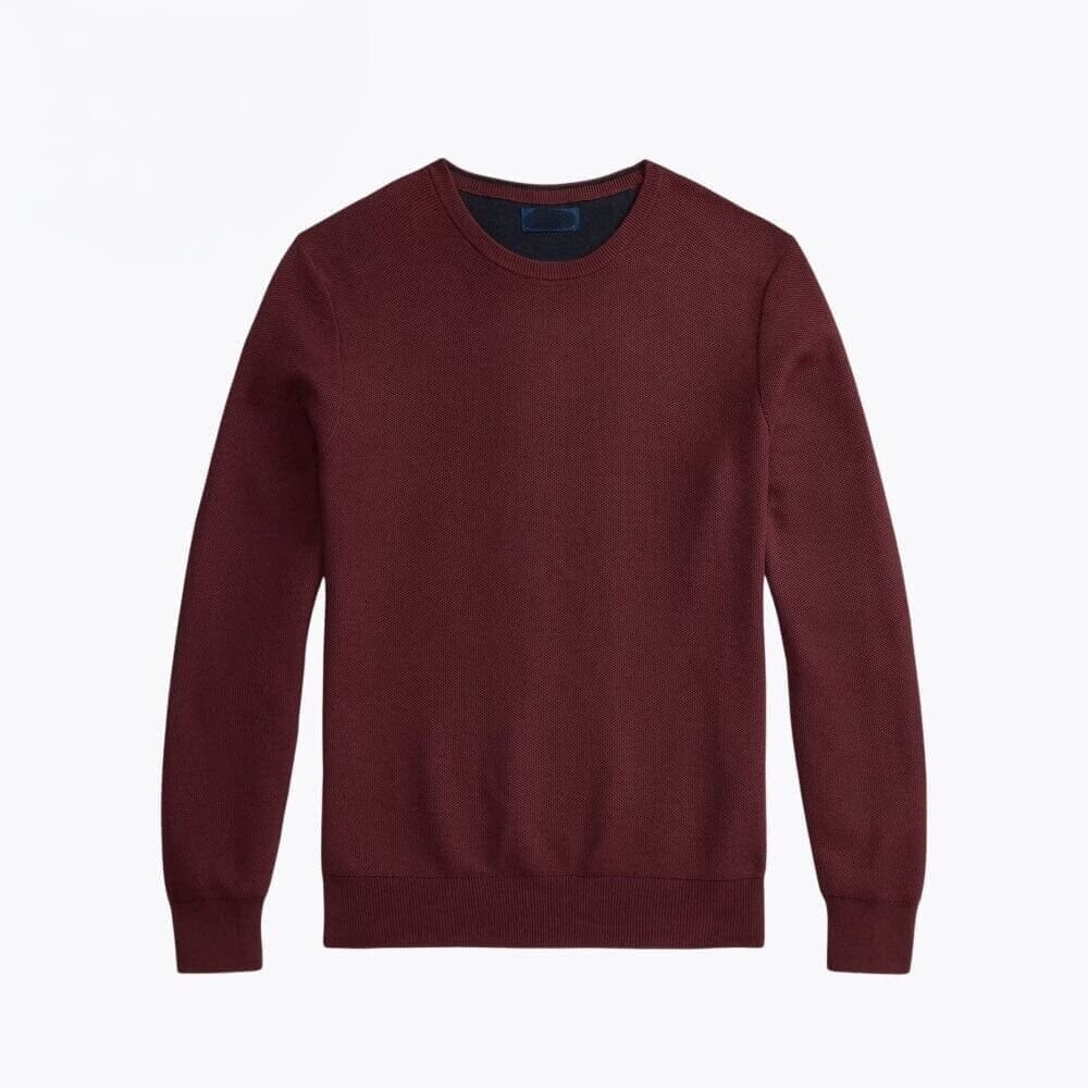 Mesh-Strick Baumwoll-Pullover Mit Rundhalsausschnitt Vahler Weinrot S 