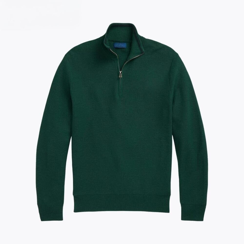 Mesh-Strick Baumwoll-Pullover Mit Viertel-Reißverschluss Vahler 