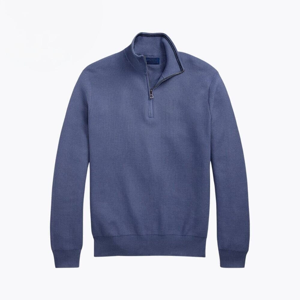 Mesh-Strick Baumwoll-Pullover Mit Viertel-Reißverschluss Vahler Blau S 