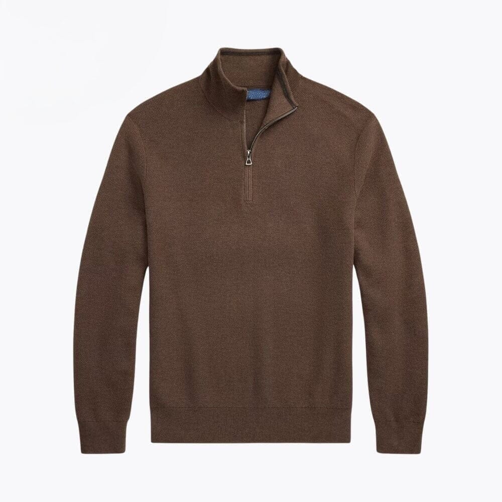 Mesh-Strick Baumwoll-Pullover Mit Viertel-Reißverschluss Vahler Braun S 
