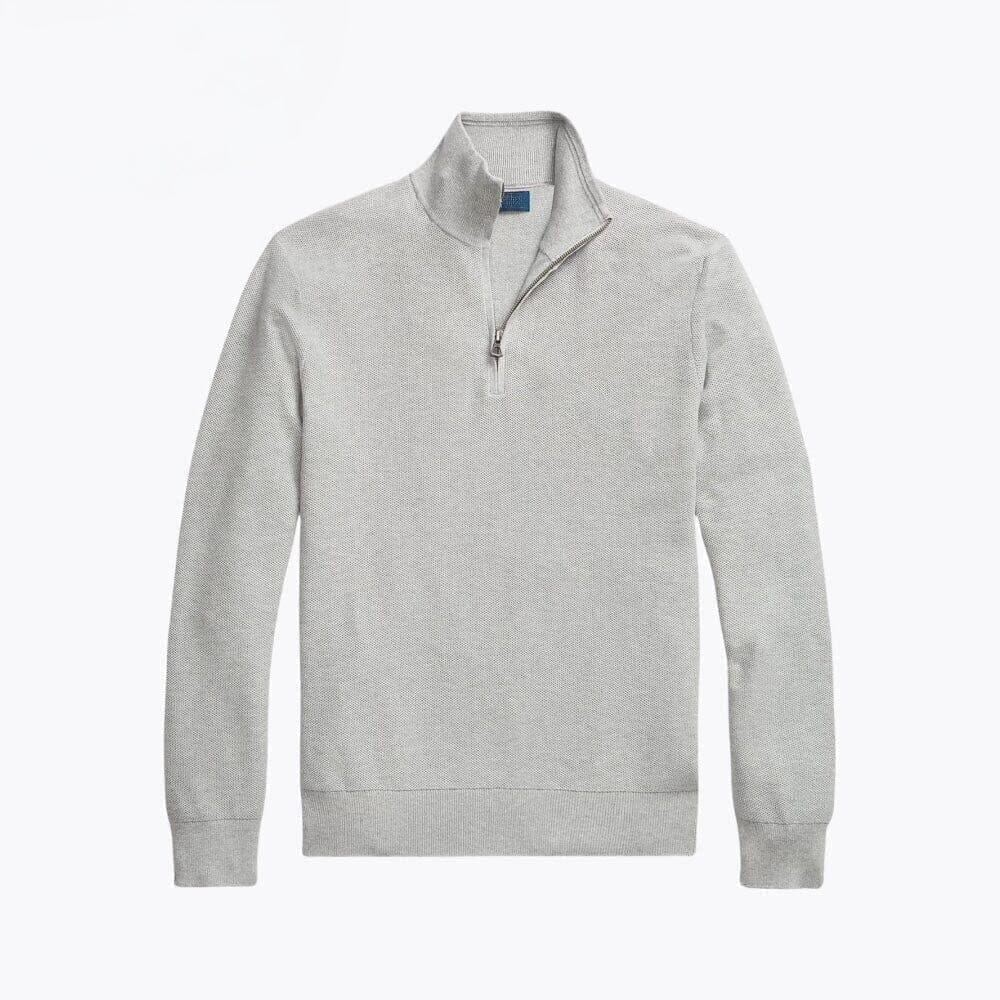 Mesh-Strick Baumwoll-Pullover Mit Viertel-Reißverschluss Vahler Grau S 