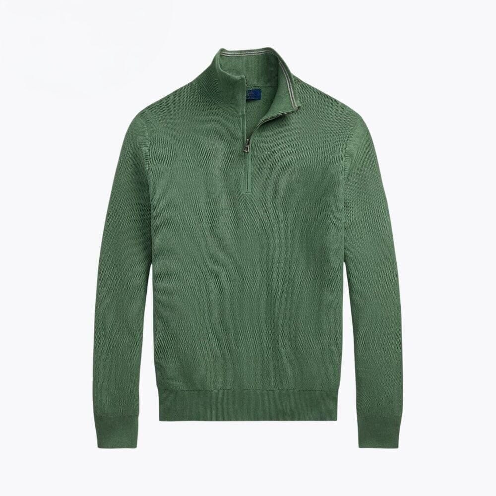 Mesh-Strick Baumwoll-Pullover Mit Viertel-Reißverschluss Vahler Grün S 