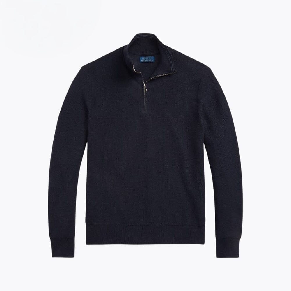 Mesh-Strick Baumwoll-Pullover Mit Viertel-Reißverschluss Vahler Marineblau S 