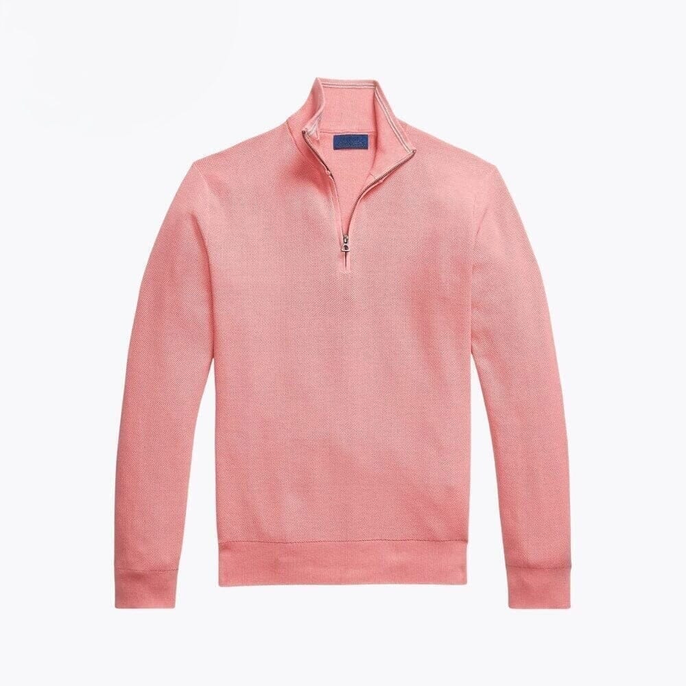 Mesh-Strick Baumwoll-Pullover Mit Viertel-Reißverschluss Vahler Rosa S 