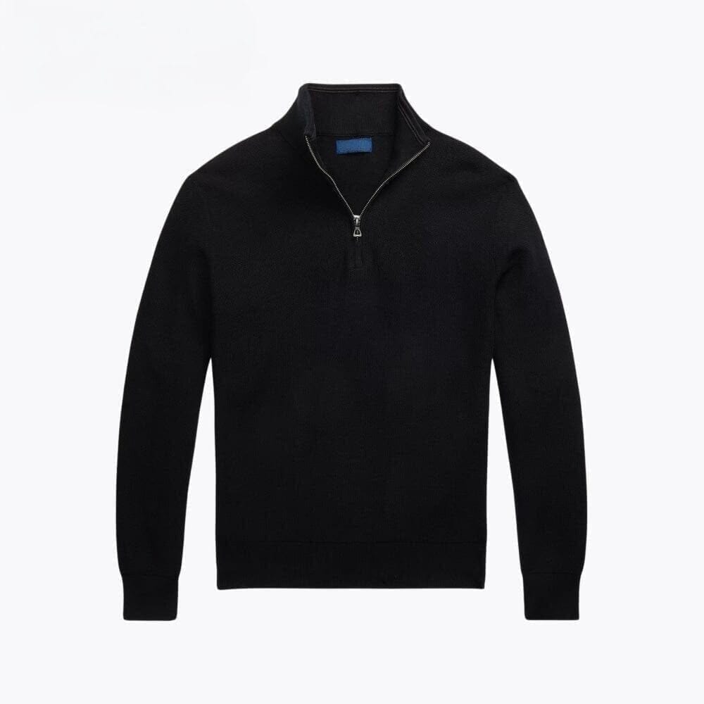 Mesh-Strick Baumwoll-Pullover Mit Viertel-Reißverschluss Vahler Schwarz S 