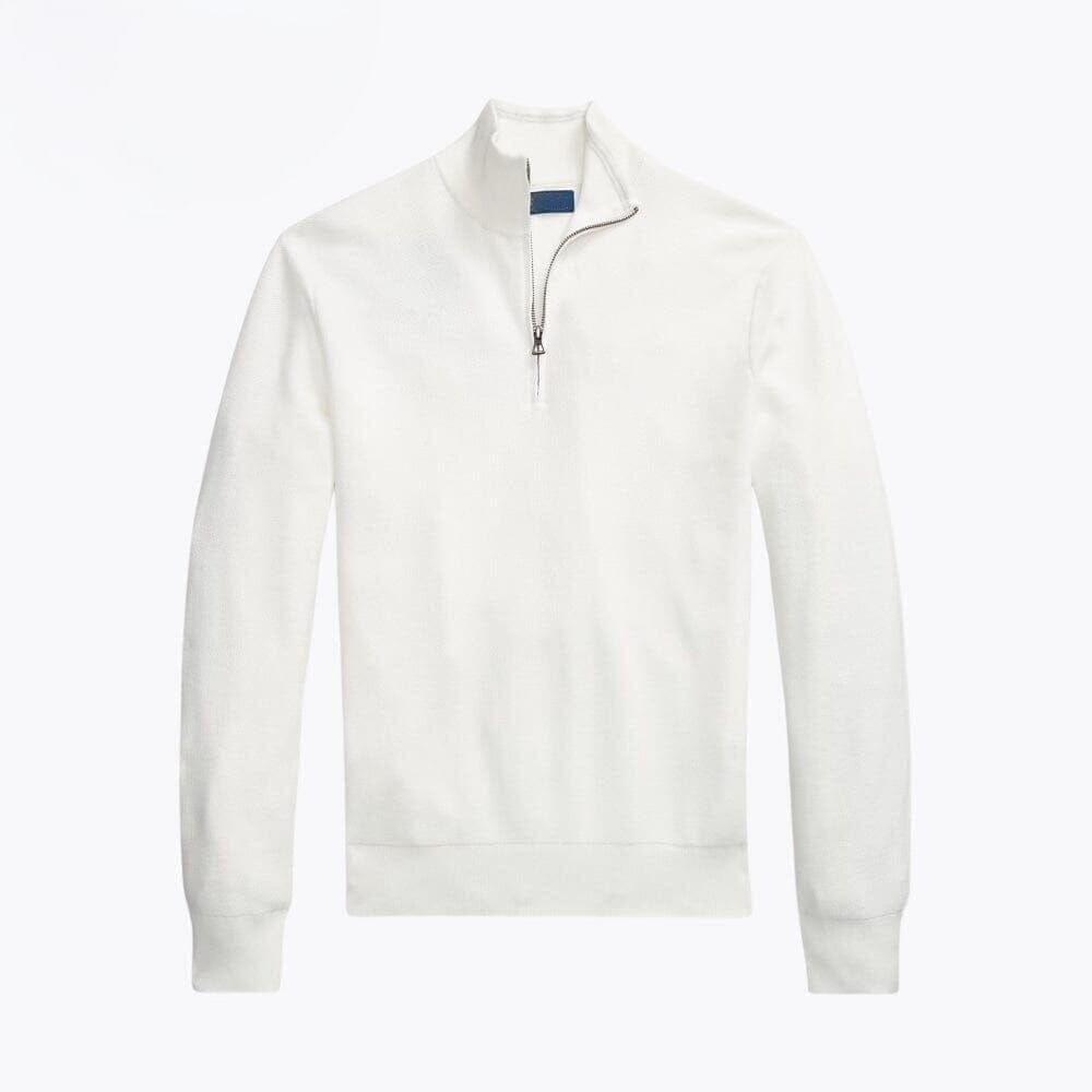 Mesh-Strick Baumwoll-Pullover Mit Viertel-Reißverschluss Vahler Weiß S 