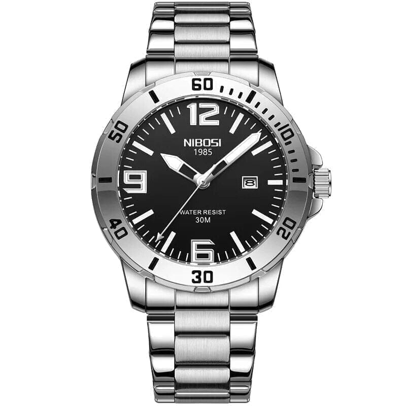 Nibosi Armbanduhr Vahler Schwarz Silber 