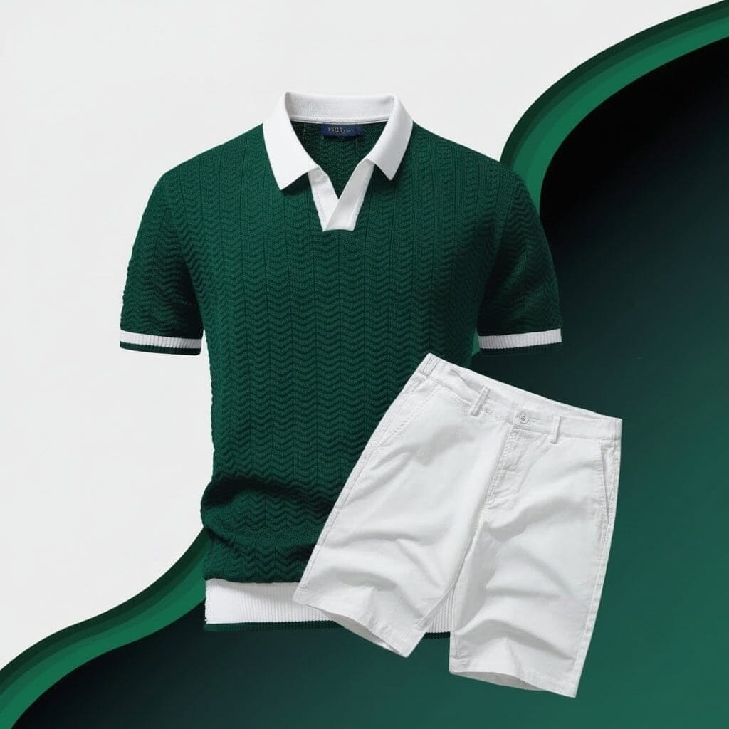 Old Money Poloshirt + Shorts Set Vahler Smaragdgrün S 