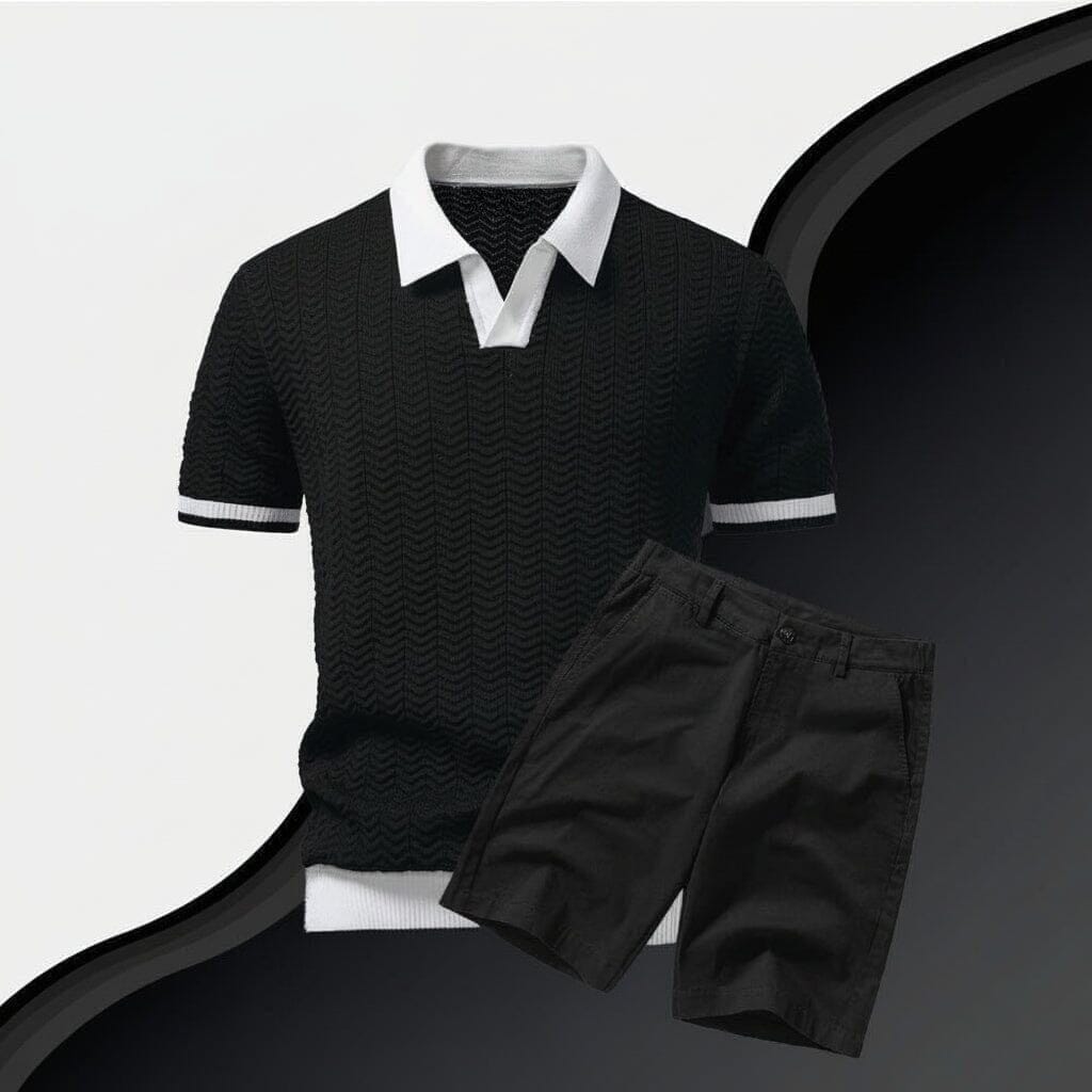 Old Money Poloshirt + Shorts Set Vahler Tiefschwarz S 