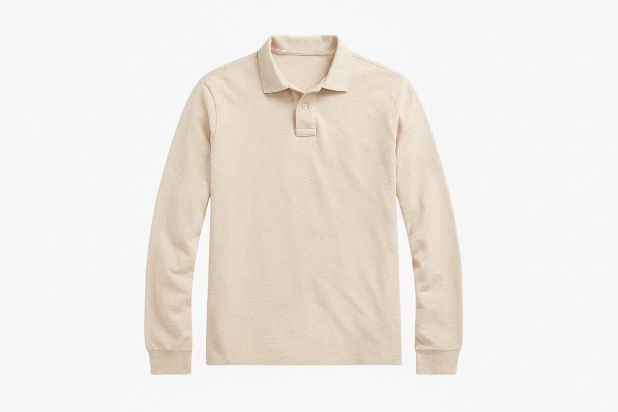 Langarm-Poloshirt Aus Mesh-Baumwolle