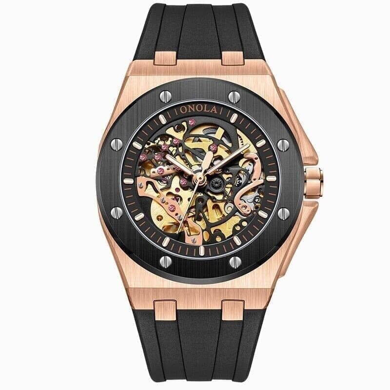 Skeleton Oak Armbanduhr Vahler Roségold Schwarz 