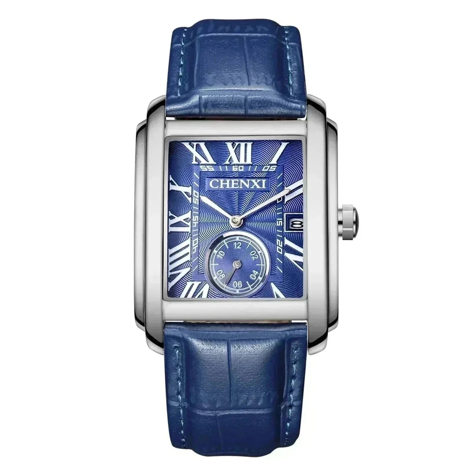 Vintage Leder Armbanduhr Vahler Blau Silber 