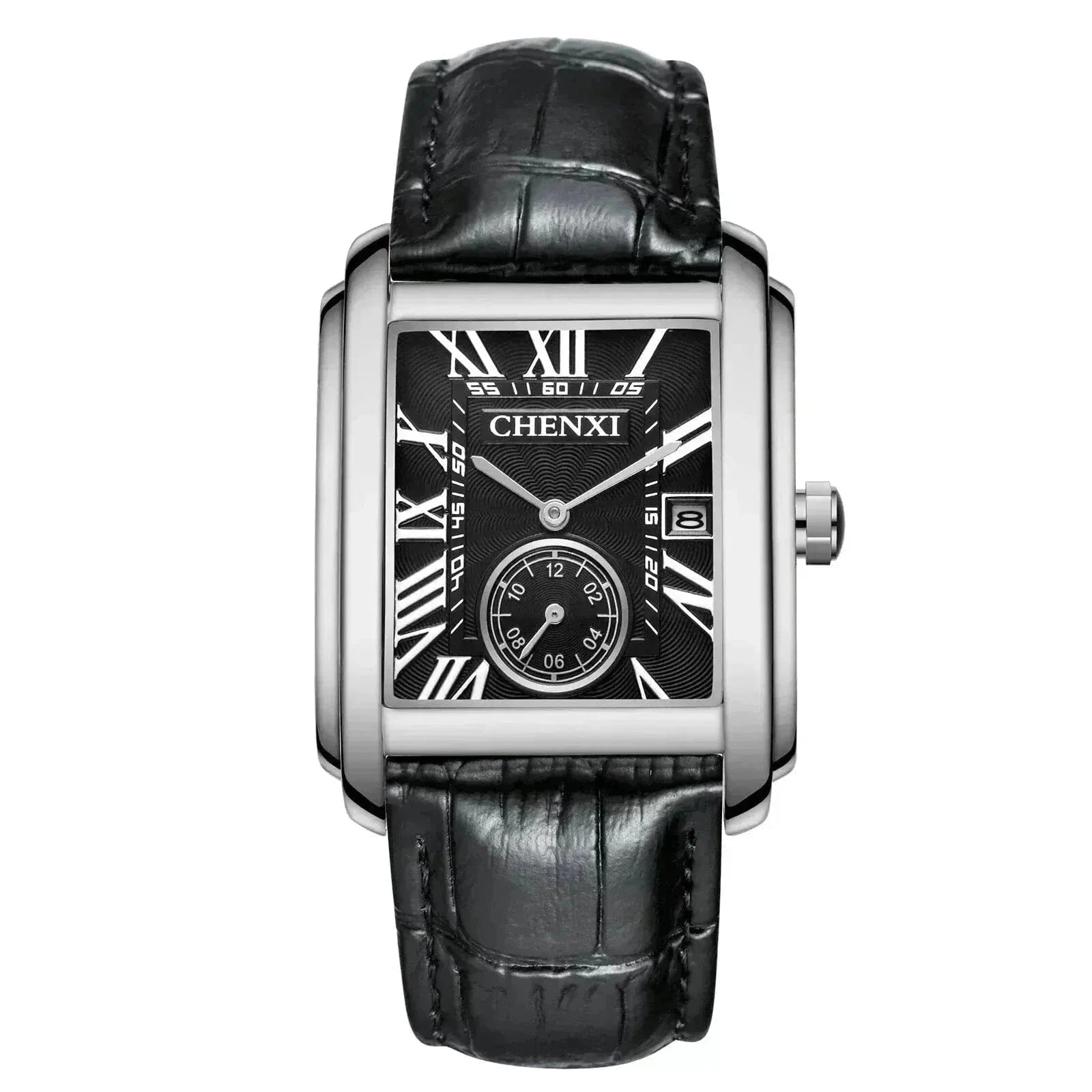 Vintage Leder Armbanduhr Vahler Schwarz Silber 