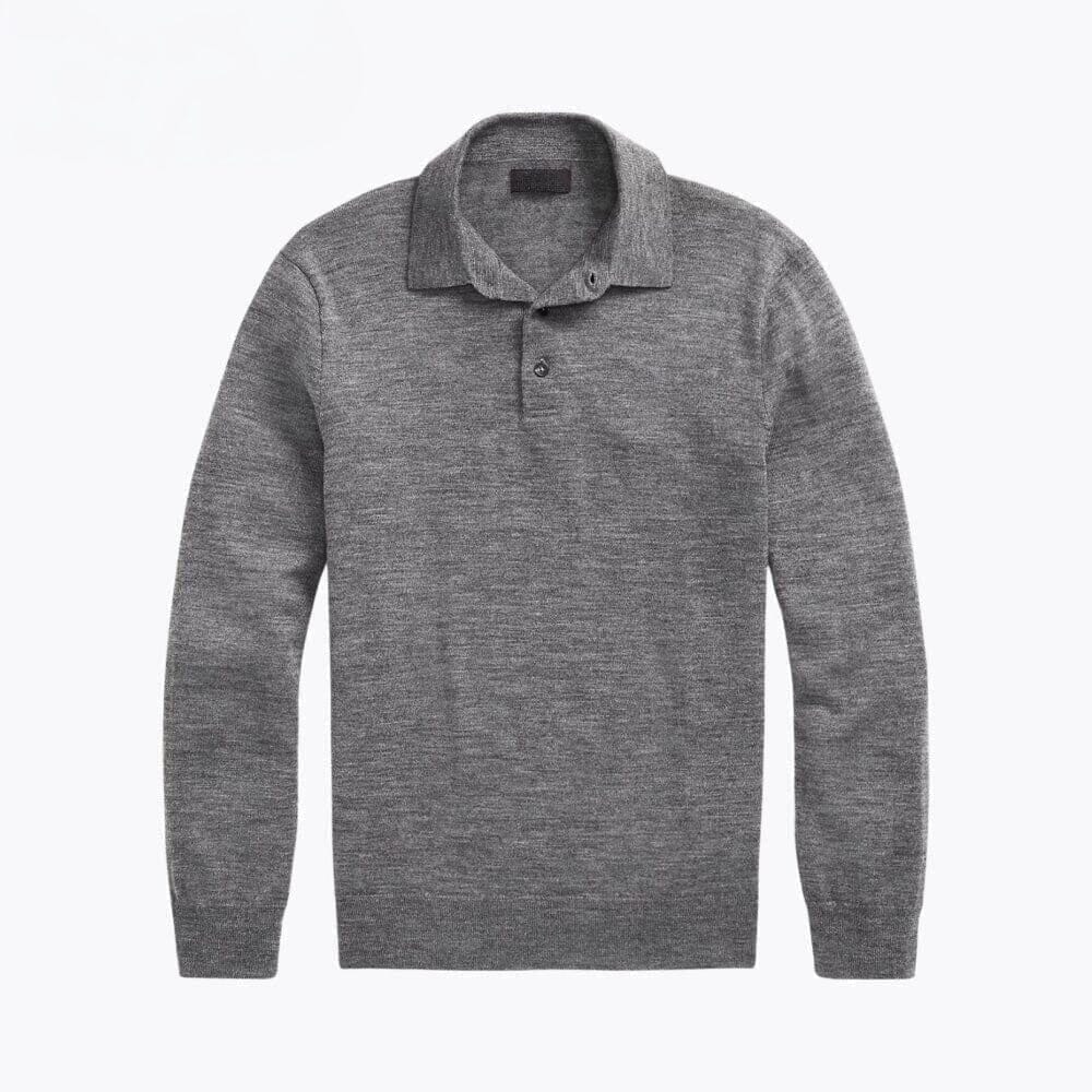Woll-Pullover Mit Polo-Kragen Vahler Grau S 