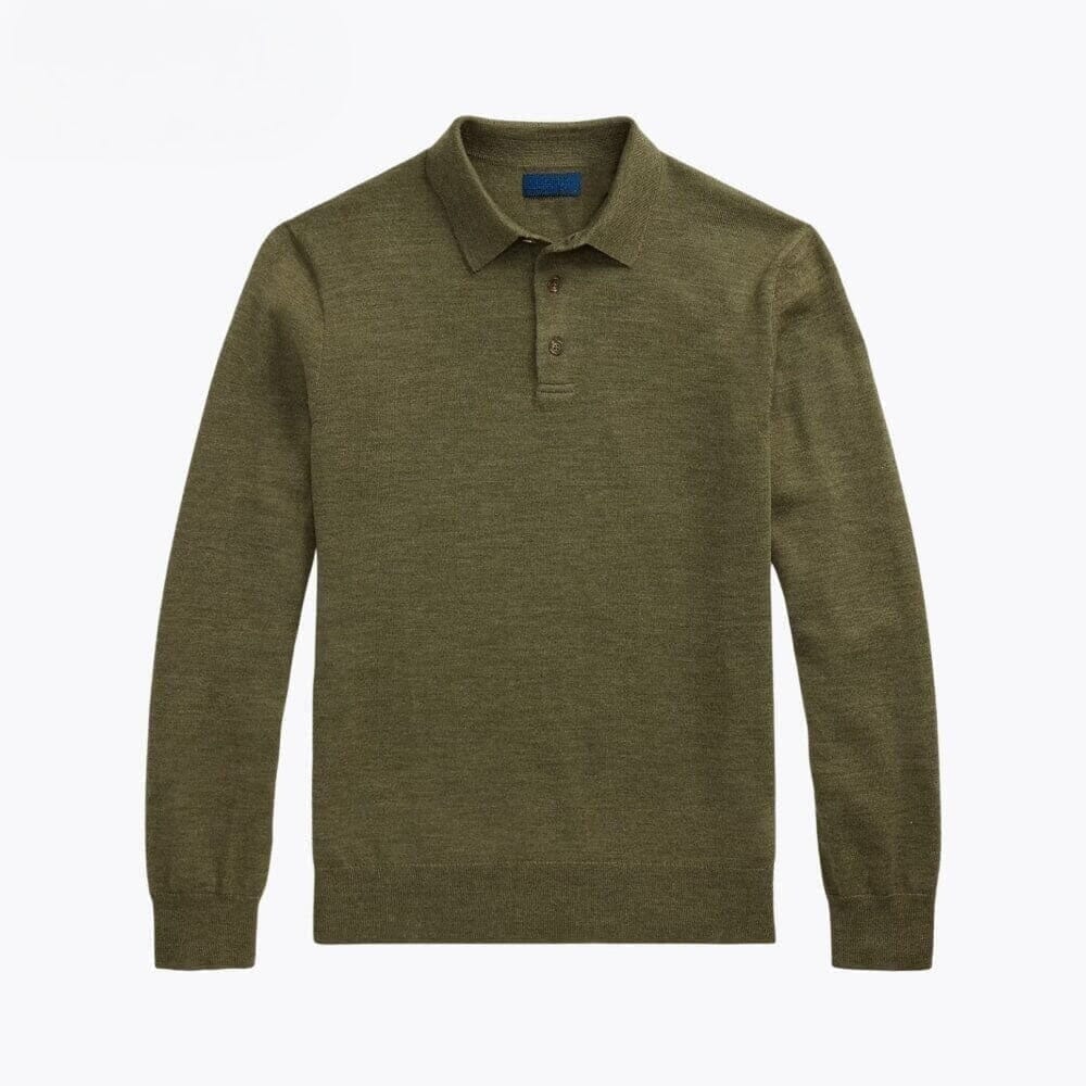 Woll-Pullover Mit Polo-Kragen Vahler Oliv S 