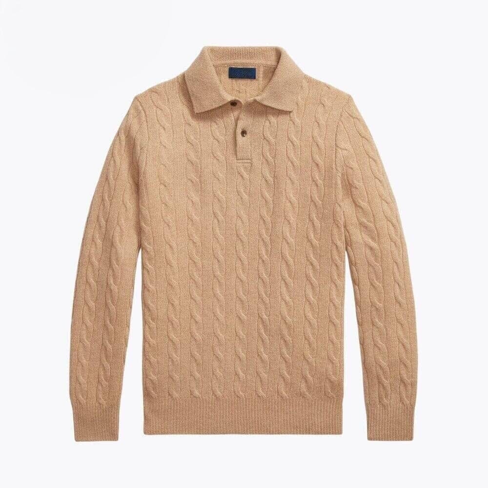 Wolle-Kaschmir Zopfstrick-Pullover Vahler Kamel S 
