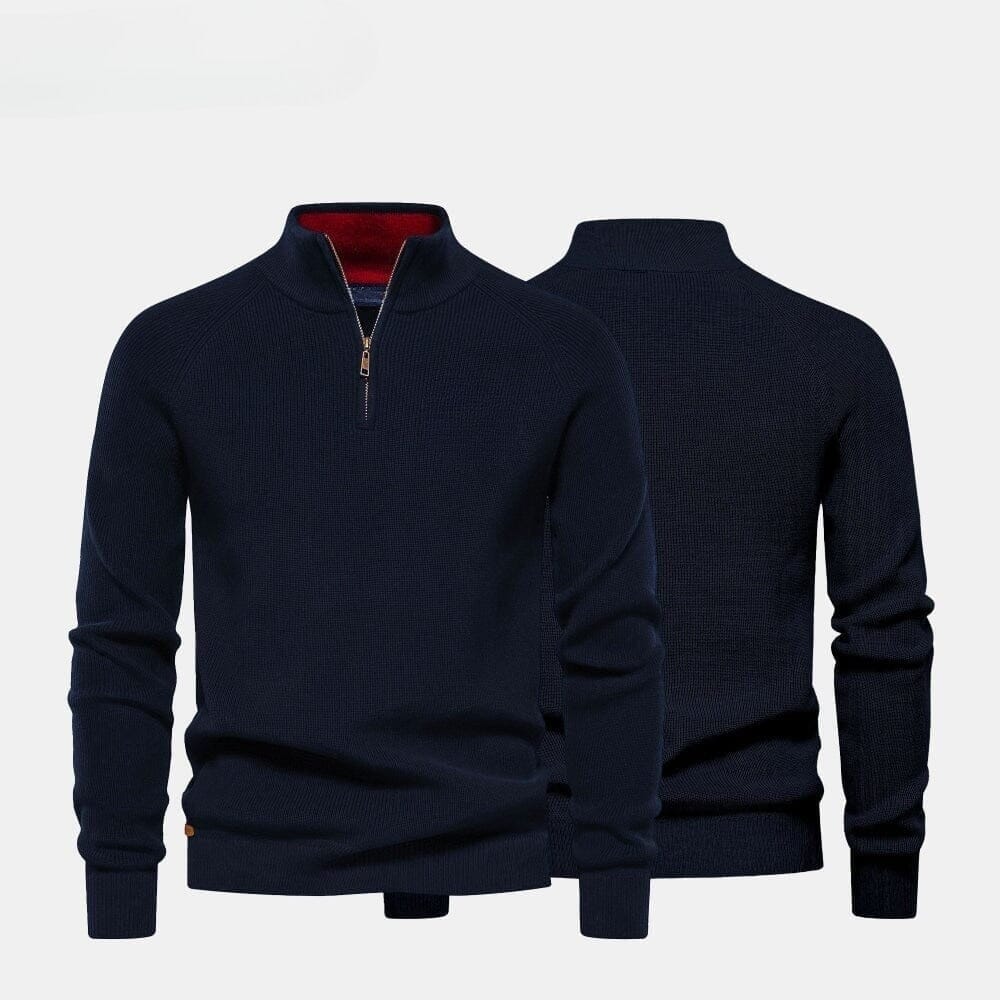 Zip Zopfstrick Woll-Pullover RL Zip Cable-Knit Wool Knit Sweater Vahler Blau S 