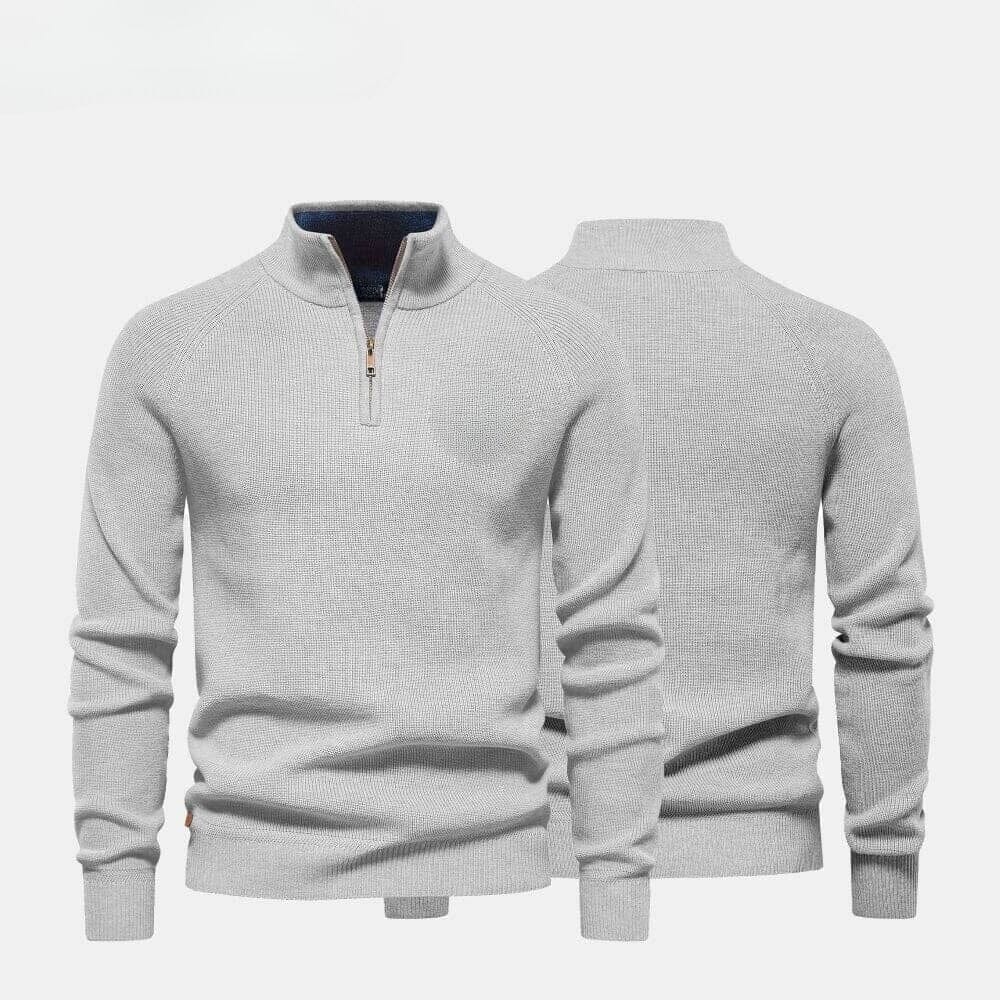 Zip Zopfstrick Woll-Pullover RL Zip Cable-Knit Wool Knit Sweater Vahler Grau S 