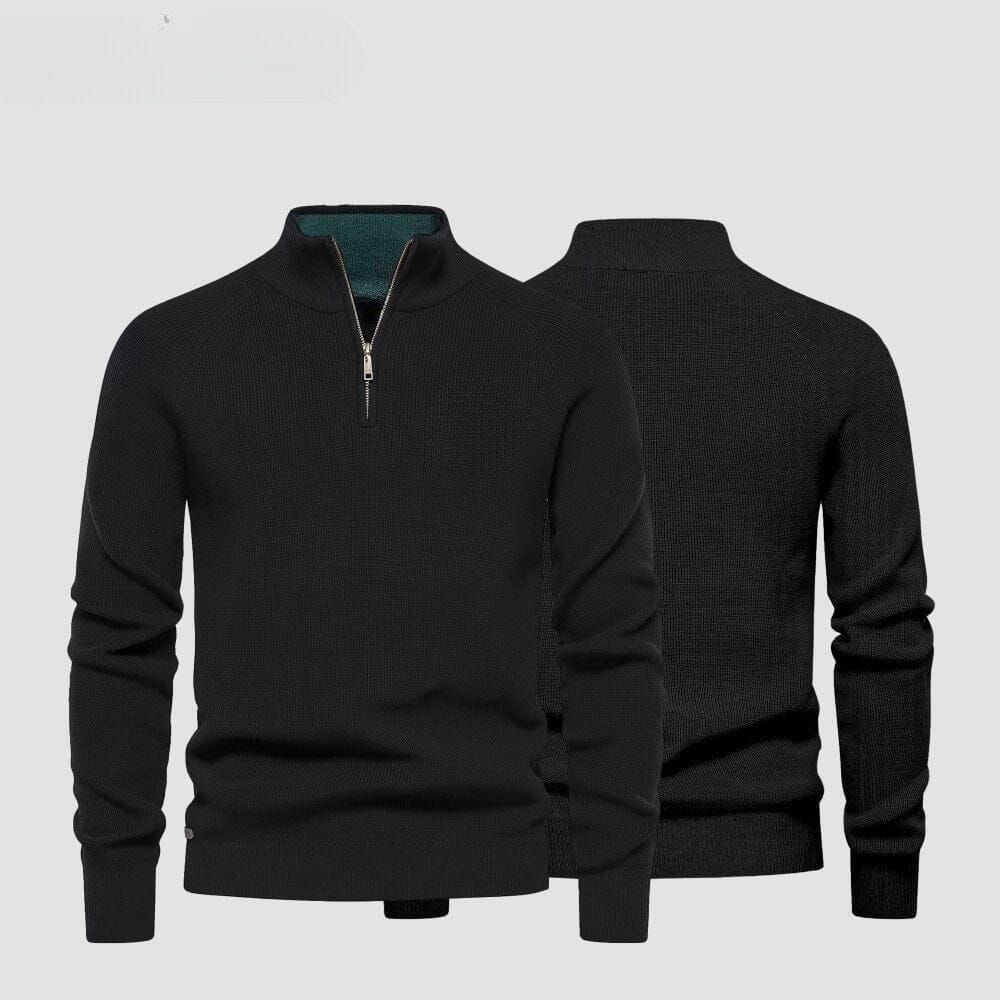 Zip Zopfstrick Woll-Pullover RL Zip Cable-Knit Wool Knit Sweater Vahler Schwarz S 